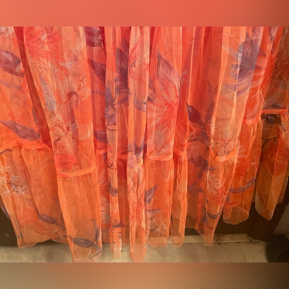 Candalite Womens Orange Multicolor Mesh Sleeveless Long Flowy Maxi Dress 2X - Picture 5 of 11